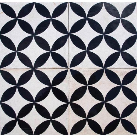 Cement Tiles Geometric Flowers Black White