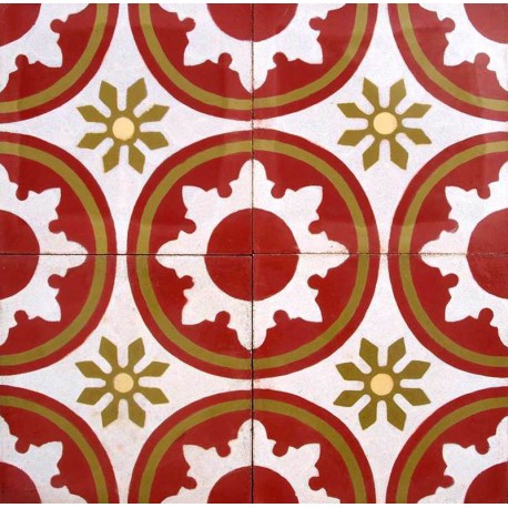 Cement tiles Decorated Flowers Circles Red White