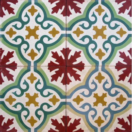 Cement tiles Central Leaf Red Green Ocher