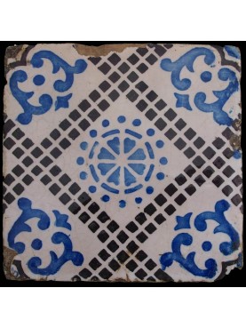 Majolica tile white aluminum oxide, manganese and cobalt blue