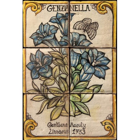Flowers maiolica panel gentian