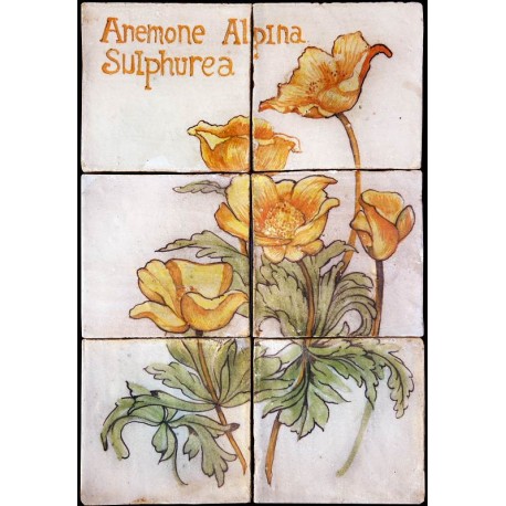 Flowers maiolica panel Anemone alpina