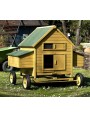 Wooden chicken coop with iron trolley