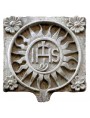 IHS in white Carrara marble - sun with four flowers