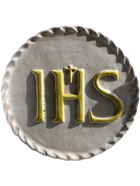 Bassorilievo in terracotta maiolicata IHS