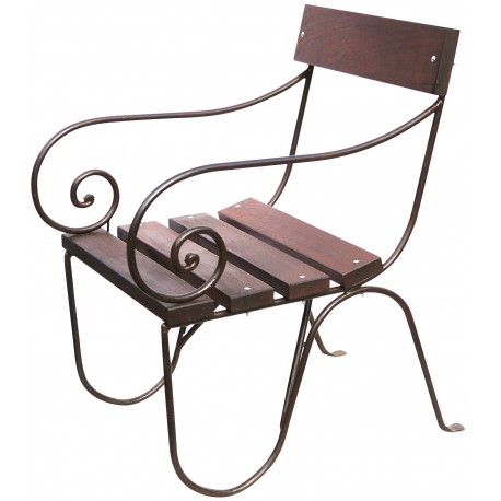 Armchair wrought iron and wood