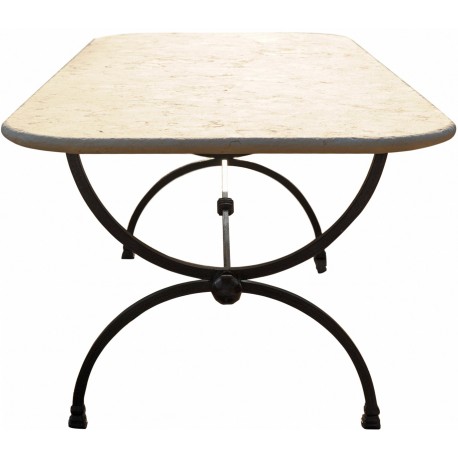 Wrought iron rectangular table with limestone top