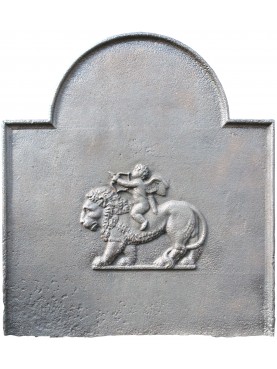 Original fireback putto riding a lion