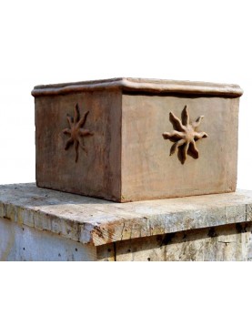 Terracotta square pot with sun