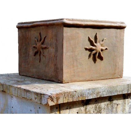 Terracotta square pot with sun