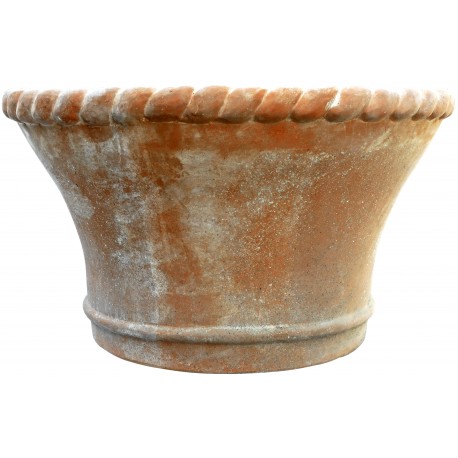 Large terracotta flower pot with twisted edge
