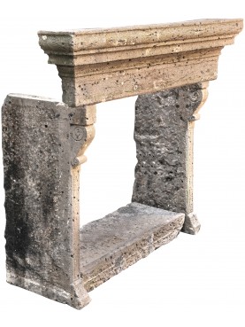Sardinian basaltic stone simple fireplace in four pieces