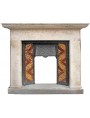 Limestone fireplace with cast iron heart
