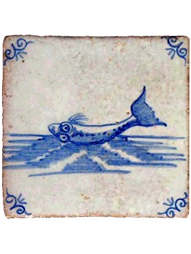 Piastrella di maiolica con scena marina di Delft