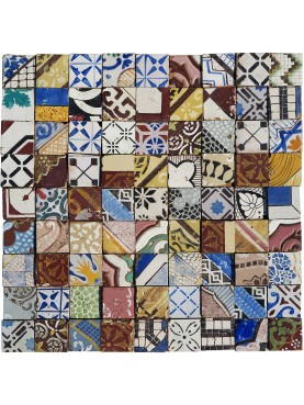 Purely indicative patchwork with old tiles in maiolica cutted 6,2x6,2 cms