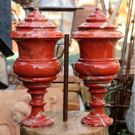 Turned vases in red Carpathian jasper