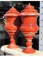 Turned vases in red Carpathian jasper