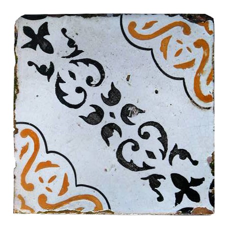 Tile black and ocher on white background - Reproduction