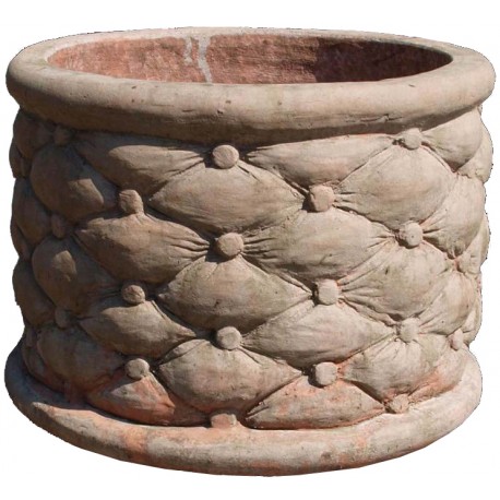 Quilted cylindrical terracotta cachepot