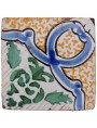 Old Majolica Tile with green leaves and blue knot