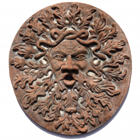 Large Round Mask with oak leaves Terracotta
