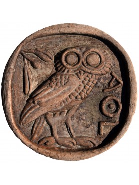 ATHENS terracotta roundel TETRADRAMMA 510 B.C. OWL
