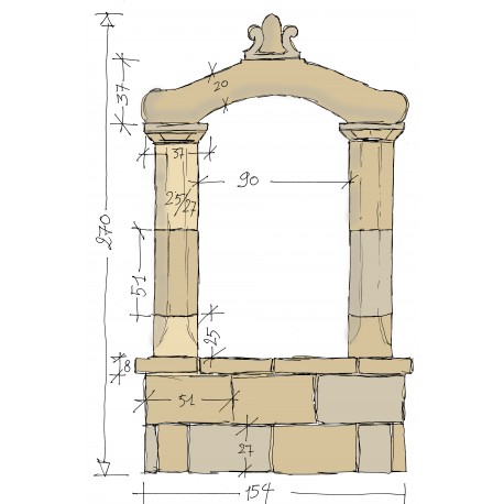 Pozzo monumentale in pietra calcarea a due colonne