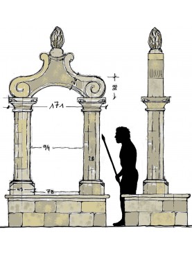 Monumental stone with two columns - limestone