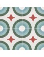 Cement Tiles GREEN CREAM RED Circles and Stars