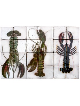 Three lobsters in a majolica panel