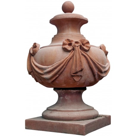 Vaso da pilastro globoso con festone - terracotta Impruneta