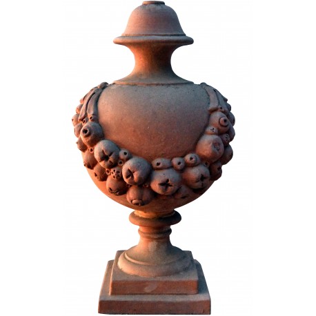 Della Robbia globular vase with festoons in terracotta Impruneta