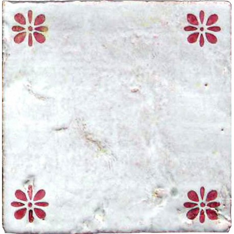Majolica italian tile with four red flowers