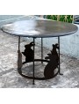 Round Forged iron low table with rabbits