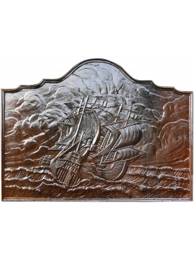 Large cast iron slab with sailboats - marine scene