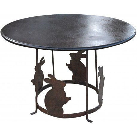 Round Forged iron low table with rabbits