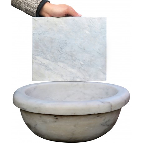 Italian White Carrara marble Stoup with backsplash