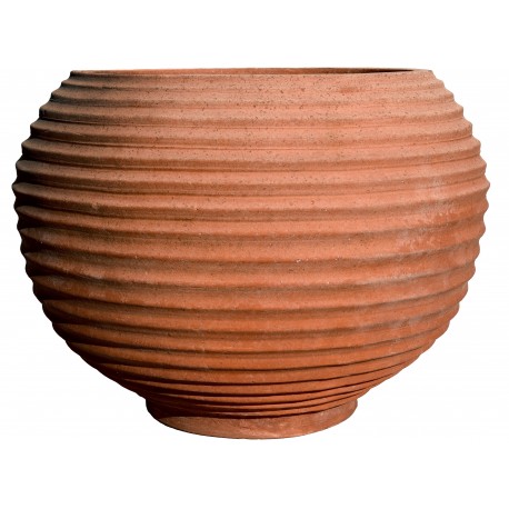 Spheroid striped terracotta cachepot