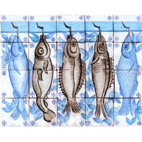 Fish panel in manganese and blue