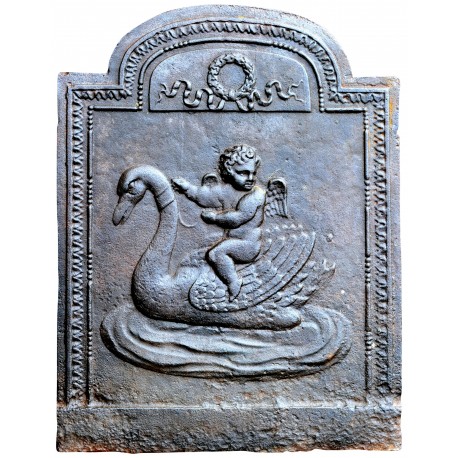 Original ancient fireback - Putto riding a swan