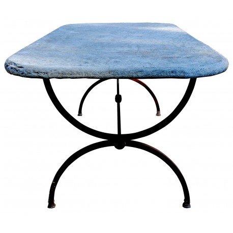 Cardoso stone table with iron legs