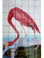 Fenicottero Flamingo americano di Audubon pannello di piastrelle in maiolica
