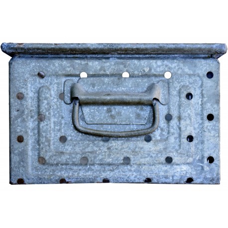 Antica cassetta metallica forata in ZINCO da officina marca SCHAFER