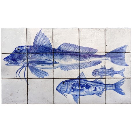 Majolica fishes panel 15 tiles