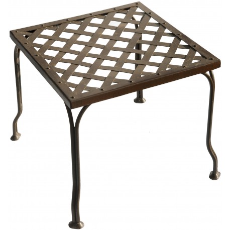 Iron stool with woven seat and spread legs