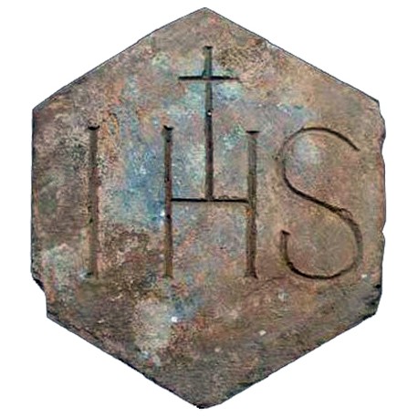 IHS on an ancient hexagonal tile