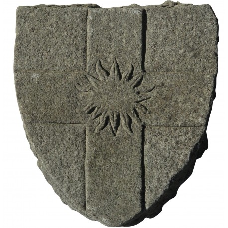 Stemma in pietra croce genovese con sole su scudo