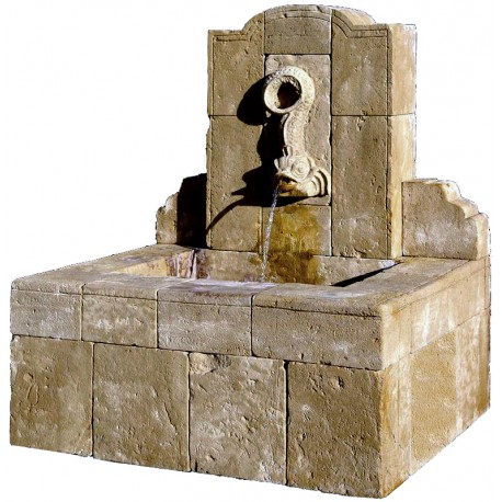Stone fountain with dolphin