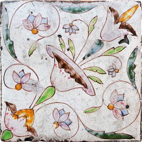 Ancient Neapolitan flowered majolica tile - liberty