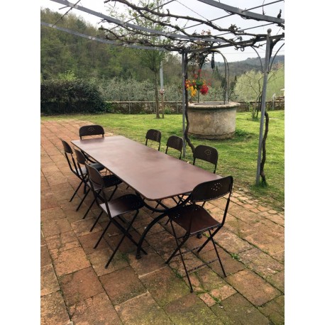 Rectangular forged iron table 220 cm with 8 cinemino chairs